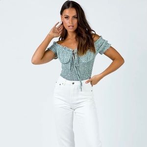 Princess Polly Asha Bodysuit Green/White (Medium/US 6)